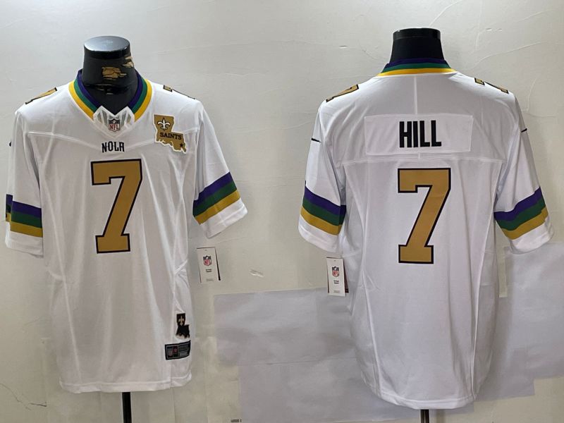 Men New Orleans Saints #7 Hill White Three generations 2024 Nike Vapor Limited NFL Jersey style 2->st.louis cardinals->MLB Jersey